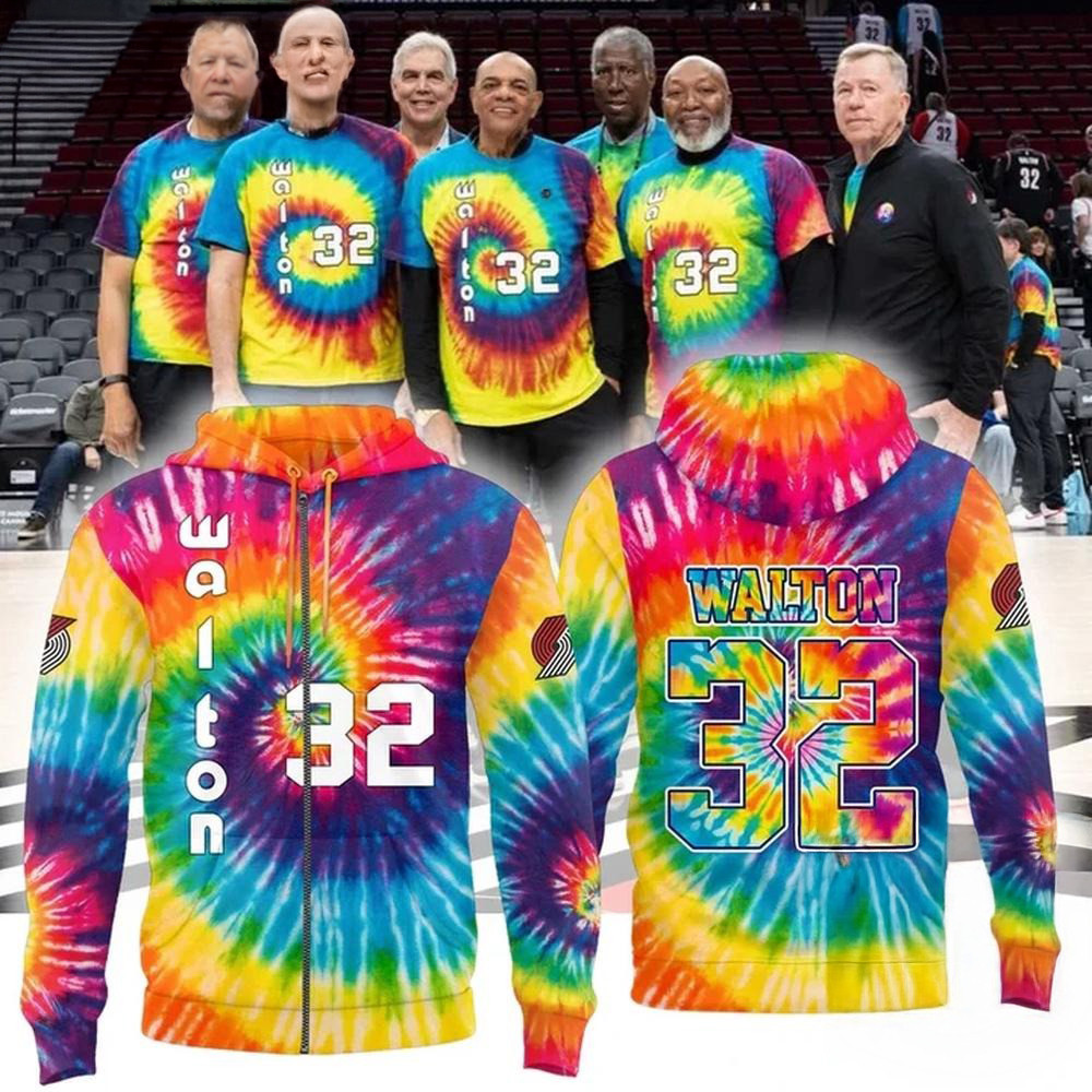 Portland Trail Blazers Limited Edition Bill Walton Tribute Tie Dye Zip Hoodie Basketball Fan Gift