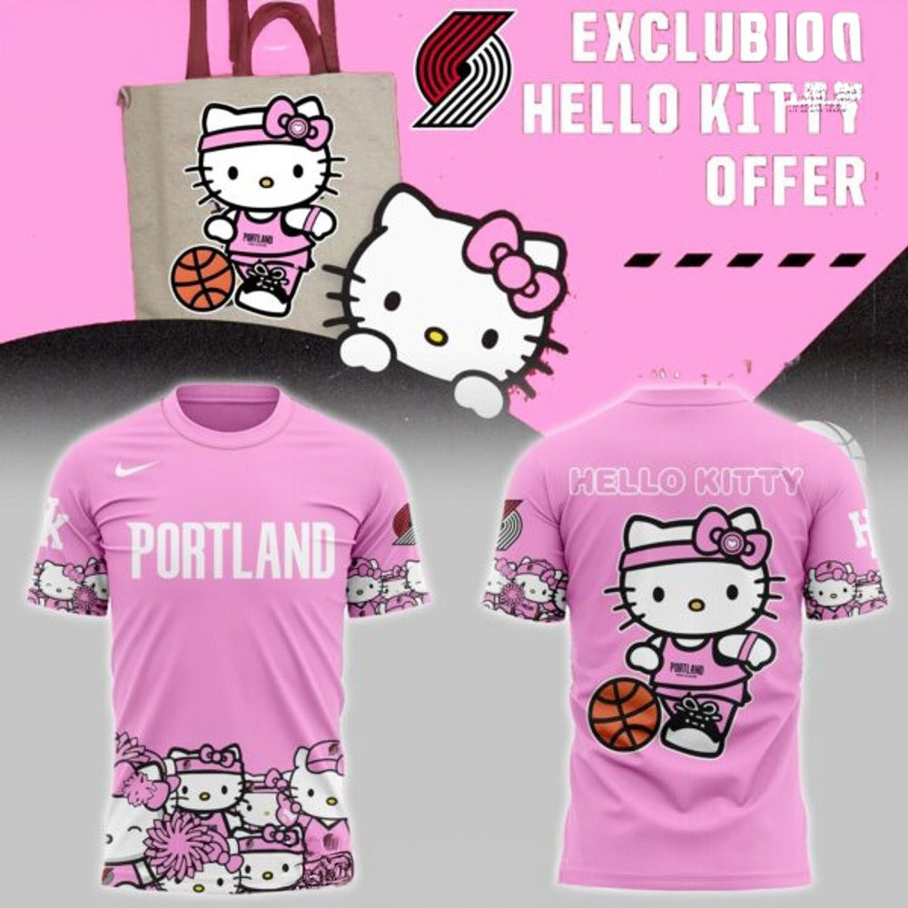 Portland Trail Blazers x Hello Kitty 2025 Pink T-Shirt Presents For Basketball Fans