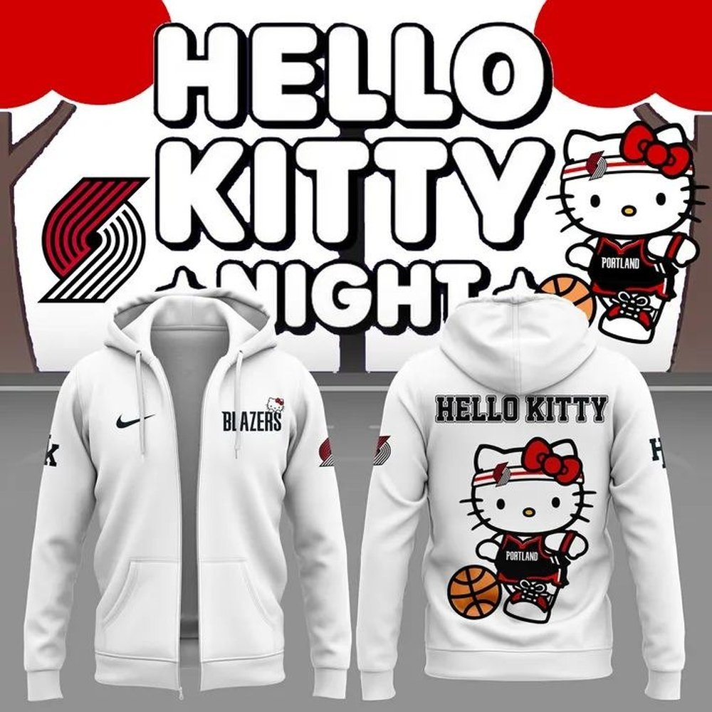Portland Trail Blazers x Hello Kitty Zip Hoodie Portland Trail Blazers Merch Best Gift For Basketball Lover