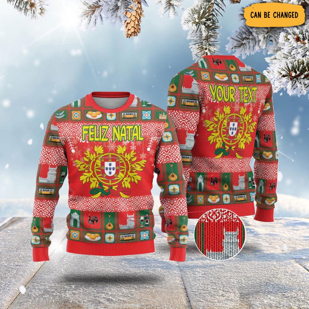 Portugal Christmas Ugly Christmas Sweater Coat Of Arms - Feliz Natal