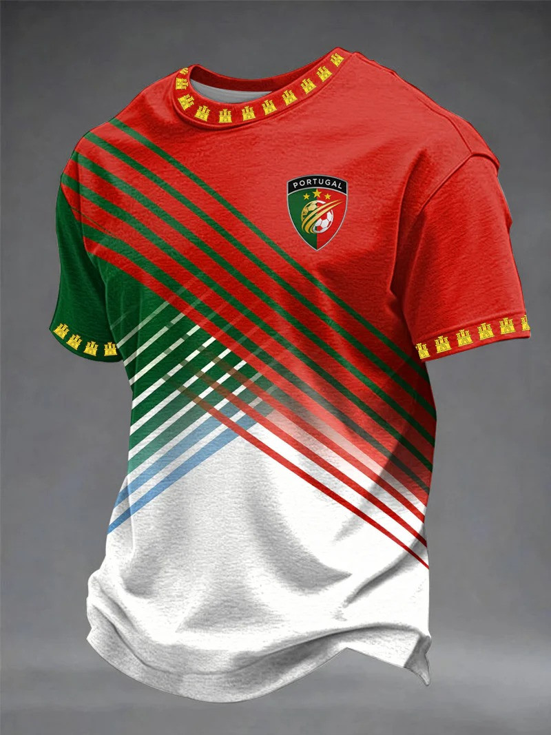 Portugal T-Shirt Patriotic Red Green White Diagonal Stripe Clothing Gift For Fans