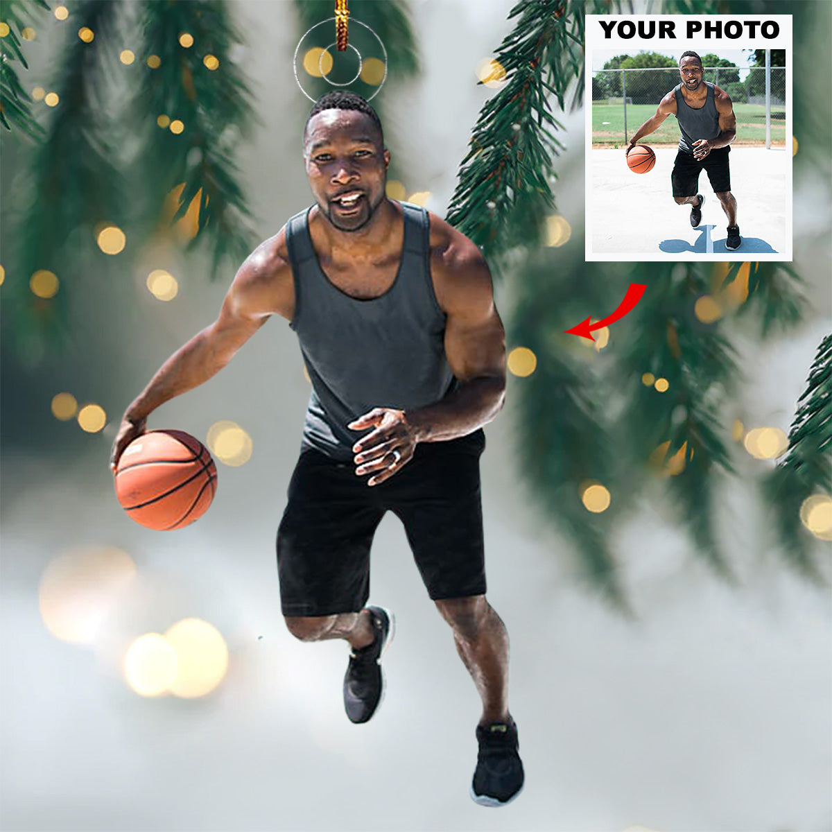 Pose Personalized Photo Mica Ornament Gift For Basketball Lovers Family Members