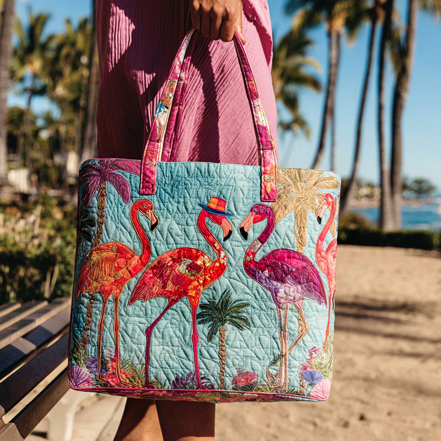 Posh Pink Walk Quilted Tote Bag Flamingo Based Gifts