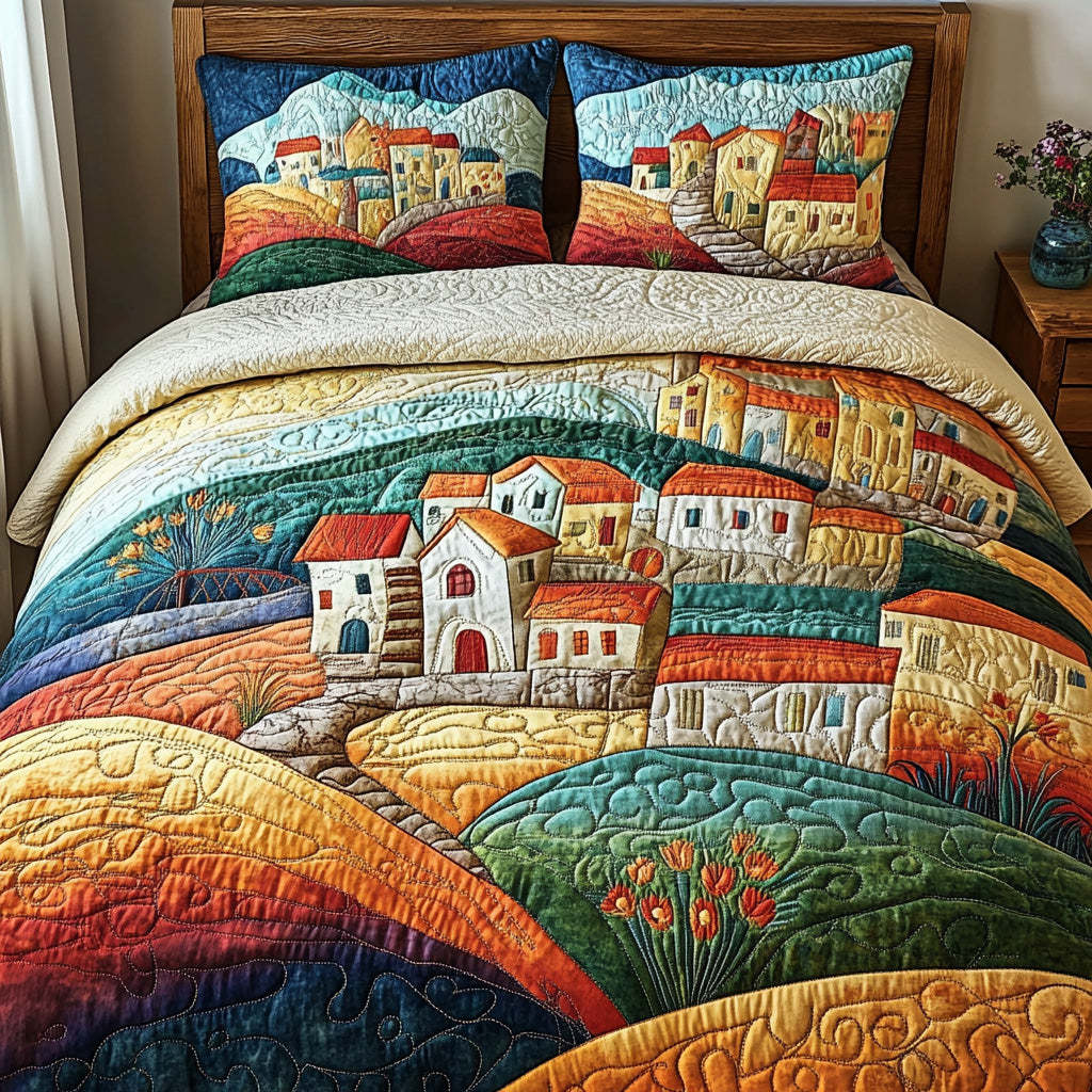 Positano View Quilted Bedding Set Luxury Bedding Set with Pillow Covers Included