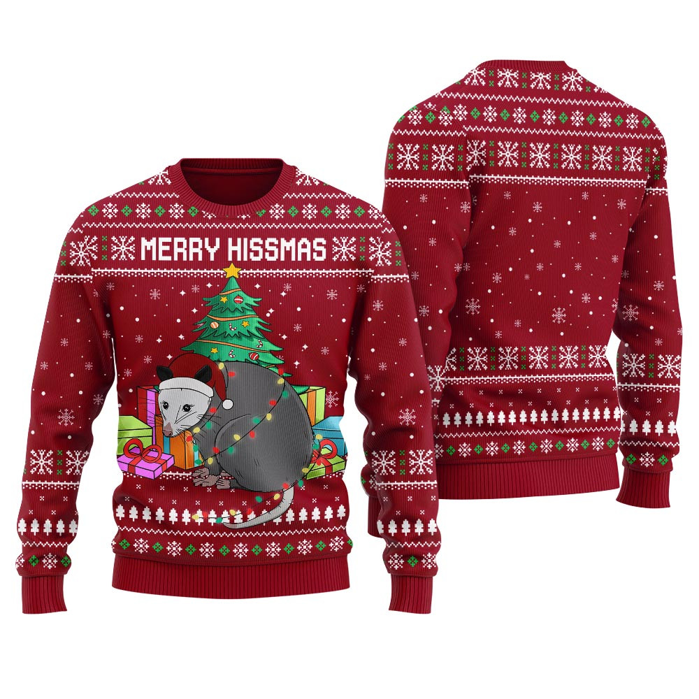 Possum Lovers Mens Ugly Christmas Sweater Heartwarming Christmas Gift Sweater for Him or Her