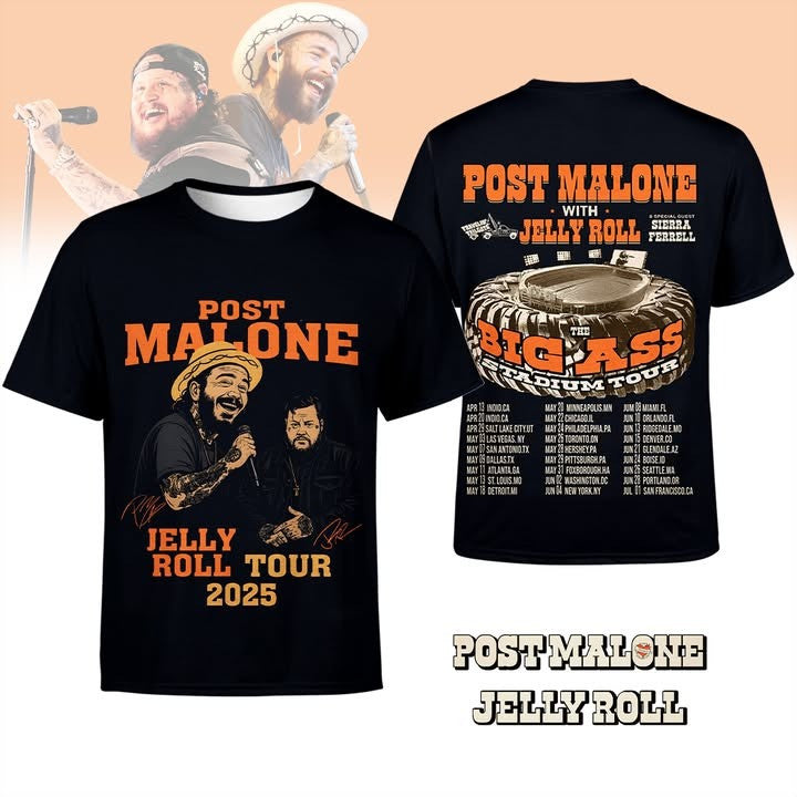 Post Malone And Jelly Roll 2025 Tour T-Shirt Post Malone Big Ass Stadium Tour Shirt Post Malone And Jelly Roll 2025 Tour T-Shirt Post Malone Big Ass Stadium Tour Shirt