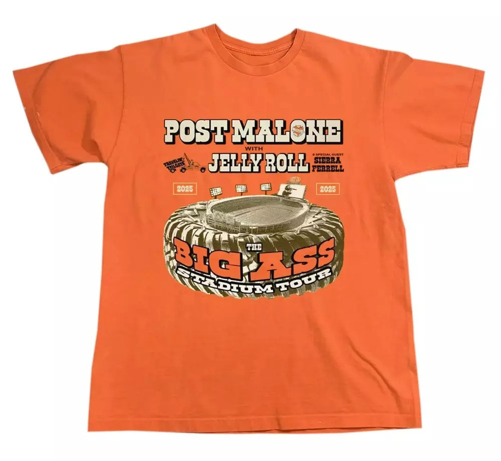 Post Malone Big Ass Stadium Tour 2025 Orange T-Shirt Unique Gifts For Music Lovers