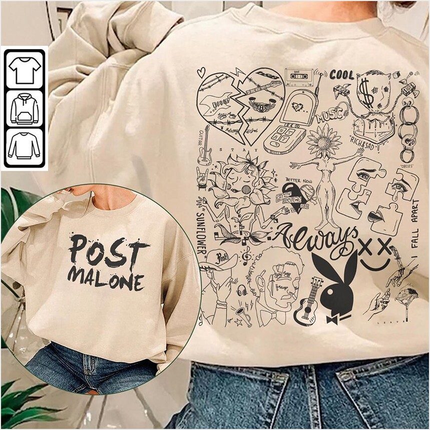 Post Malone Doodle Art Tattoo Sweatshirt Gifts For Sister Merch Apparel