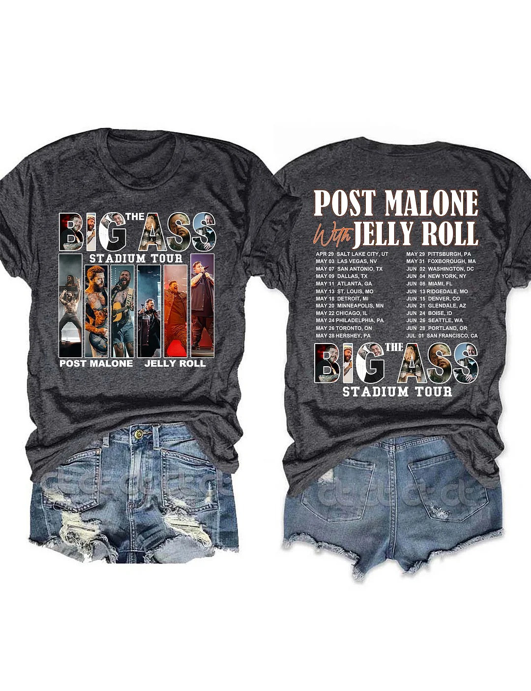 Post Malone Jelly Roll The Big Ass Stadium Tour 2025 Women's T-Shirt Concert Merch Fan Gifts