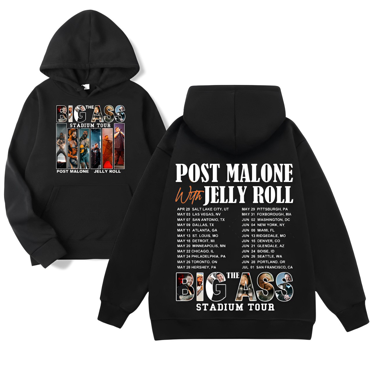 Post Malone Jelly Roll The Big Ass Stadium Tour Merch Hoodie 2025 Best Fan Gifts