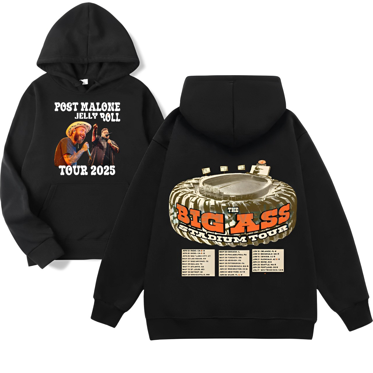Post Malone Jelly Roll The Big Ass Stadium Tour Merch Hoodie 2025 Concert Fan Merch