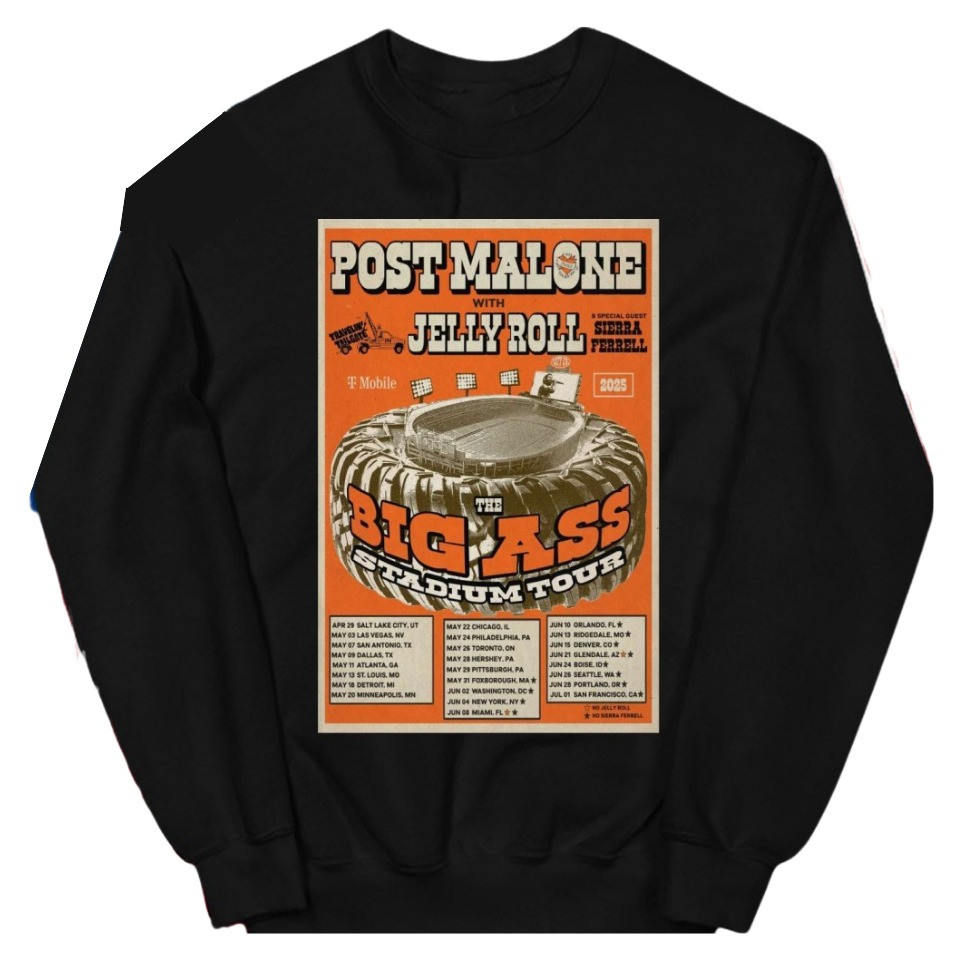 Post Malone Jelly Roll The Big Ass Stadium Tour Merch Sweatshirt 2025 Fan Gift Ideas