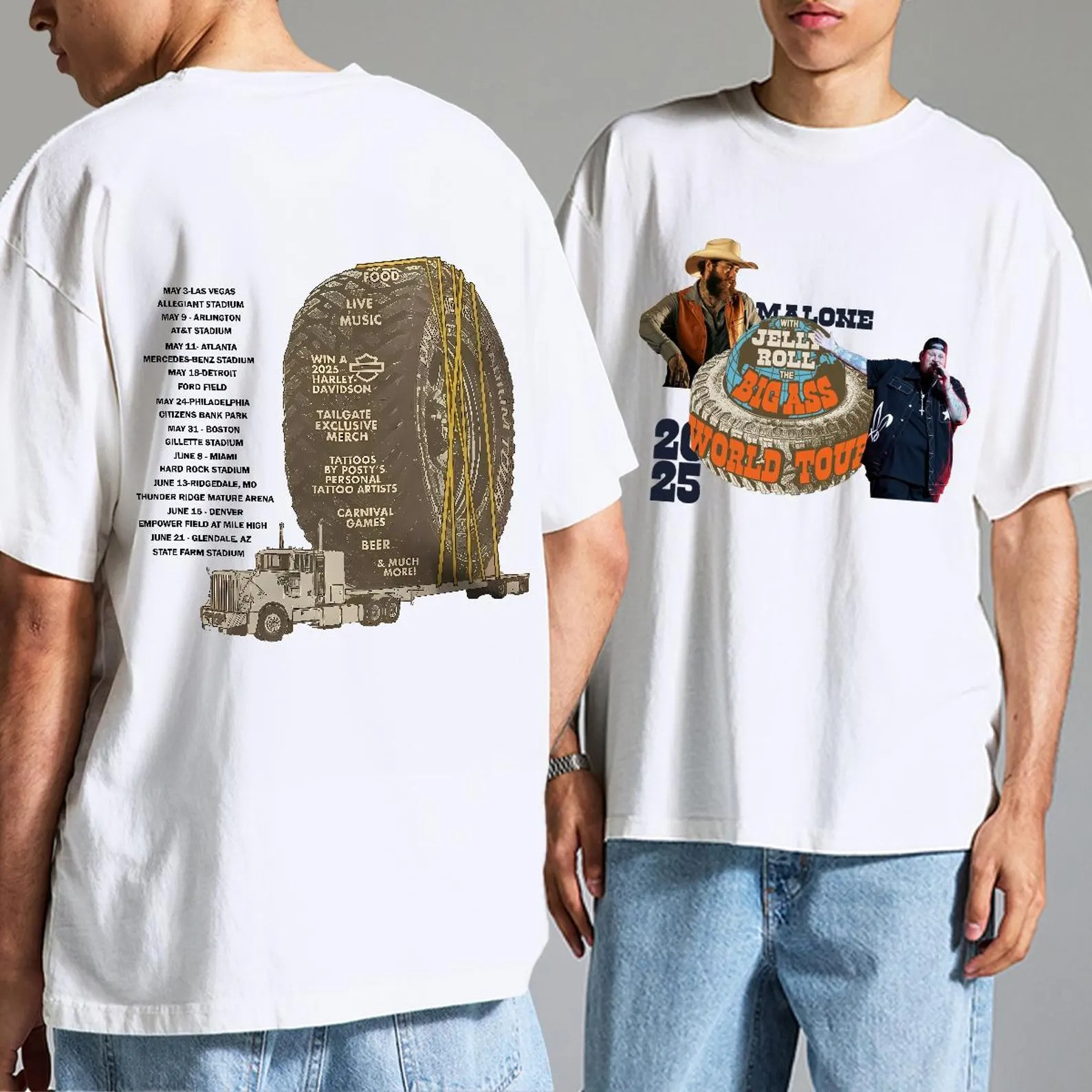 Post Malone Jelly Roll The Big Ass Stadium Tour Merch T-Shirt 2025 Great Gifts For Fans