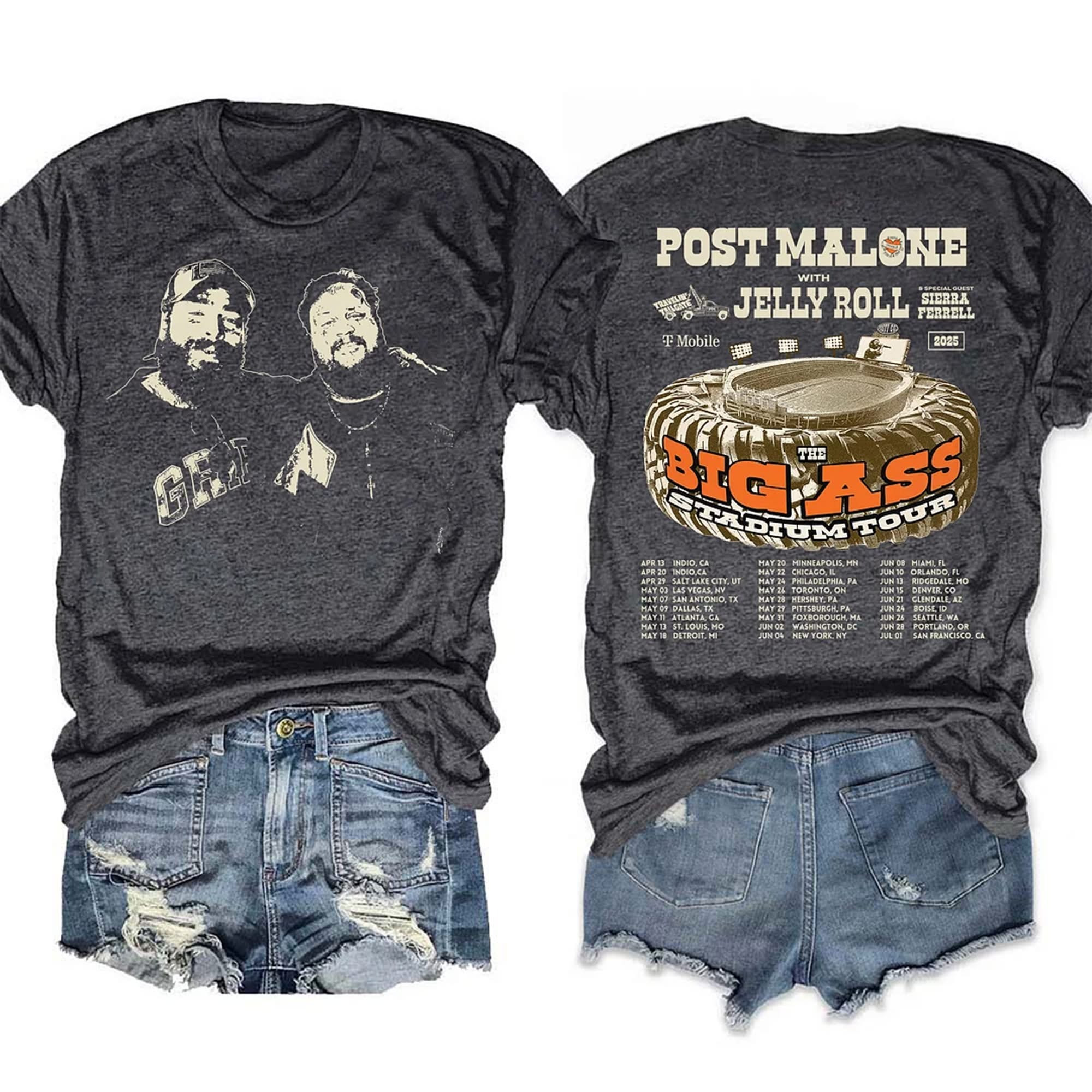 Post Malone Jelly Roll The Big Ass Stadium Tour Merch Women's T-Shirt 2025 Apparel Fan Merch