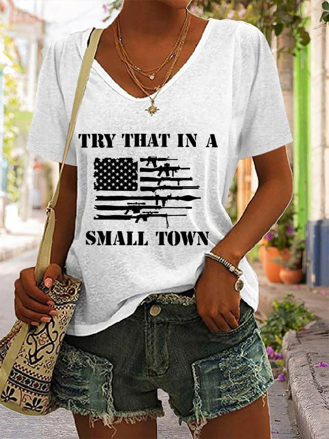 Post Malone Try That In A Small Town American Flag V-Neck Shirt Gifts For Music Fans