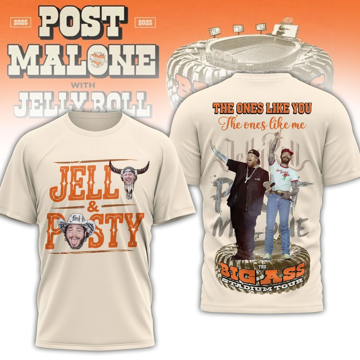 Post Malone With Jelly Roll Big Ass Stadium Tour T-Shirt Music Related Gifts For Guys
