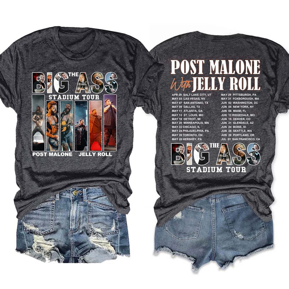 Post Malone With Jelly Roll Big The Ass Stadium Tour T-Shirt Post Malone Merch Best Gift For Fans
