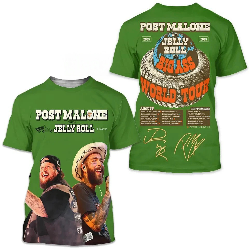 Post Malone With Jelly Roll Tour 2025 3D T Shirt Classic 3D T-shirt