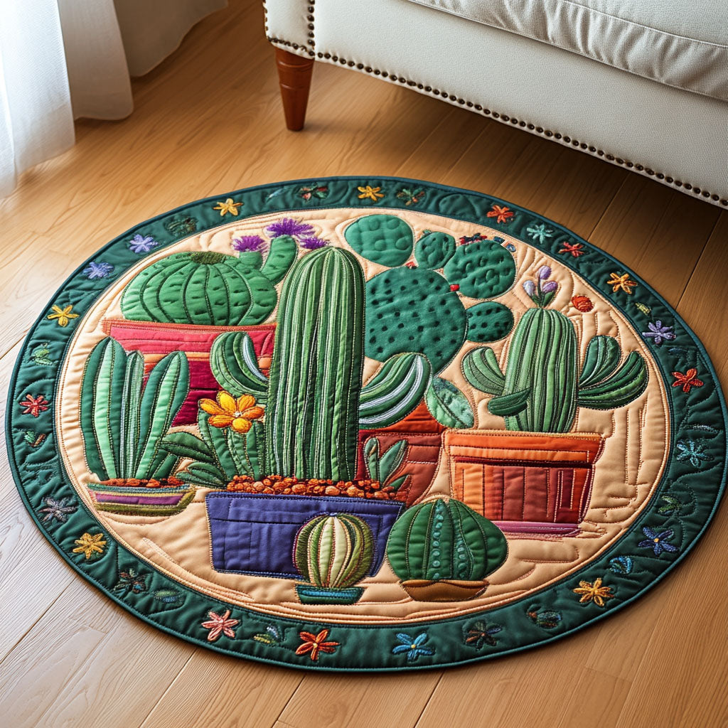 Potted Cactus Garden Quilted Round Mat Front Door Idea Best Cactus Gifts