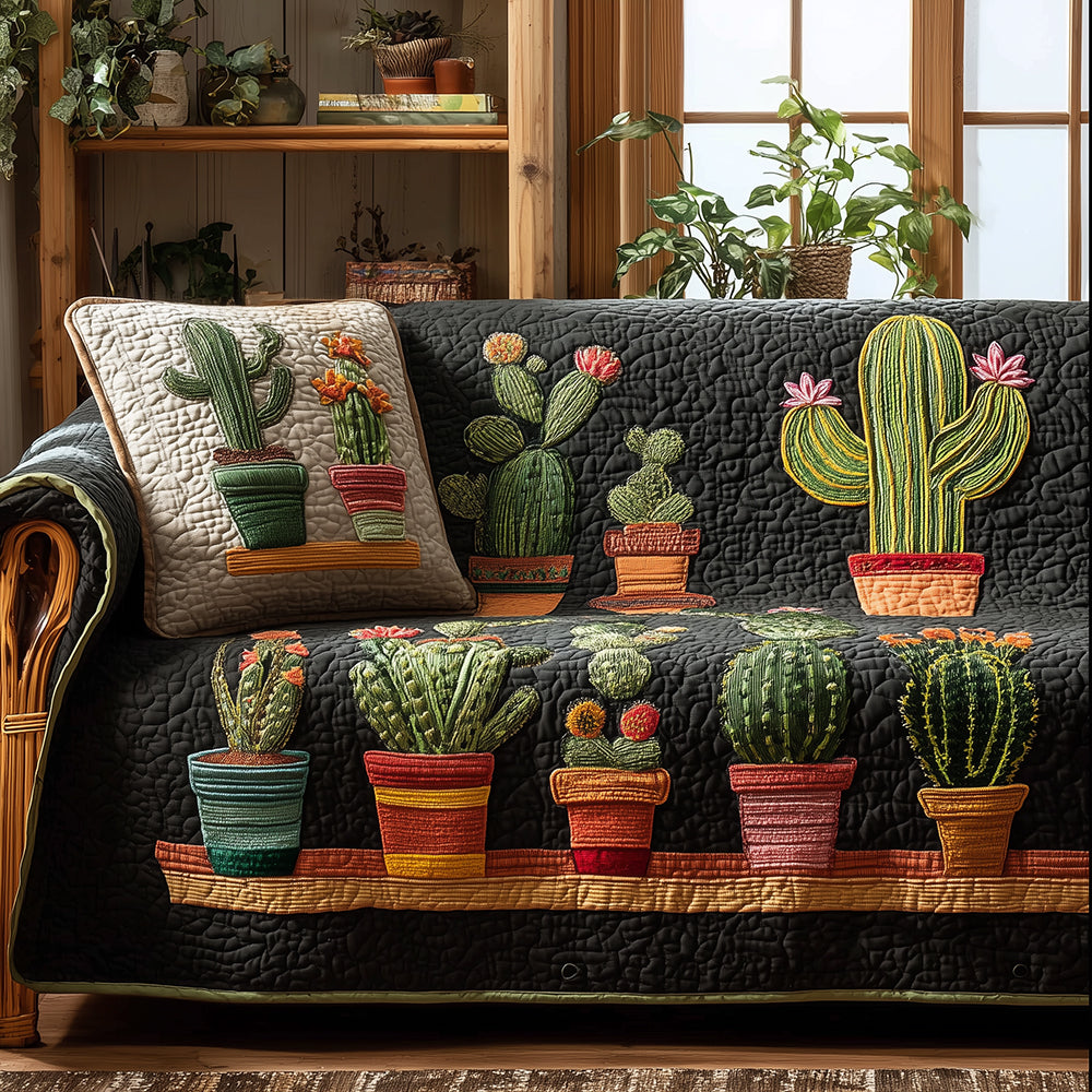 Potted Cactus Parade Quilted Sofa Cover Living Room Decor Ideas Gifts For Friends