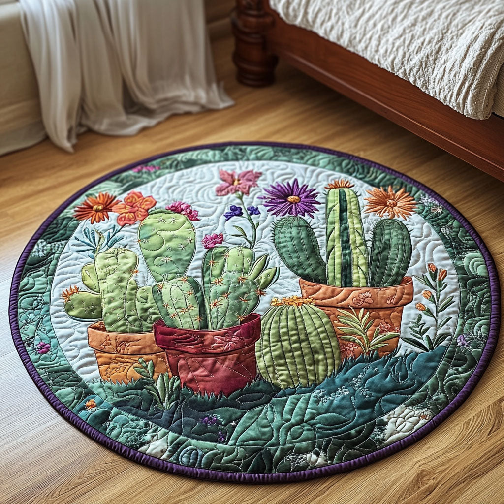 Potted Cactus Quilted Round Mat Outdoor Decor Cactus Birthday Gift