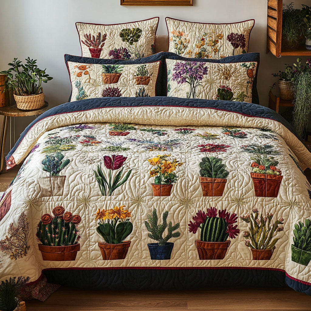 Potted Paradise Quilted Bedding Set Bedroom Decor Cactus Gifts For Him