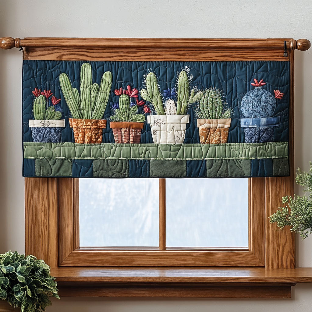 Potted Succulent Delight Quilted Valance Dining Table Decor Cactus Related Gifts For Friends