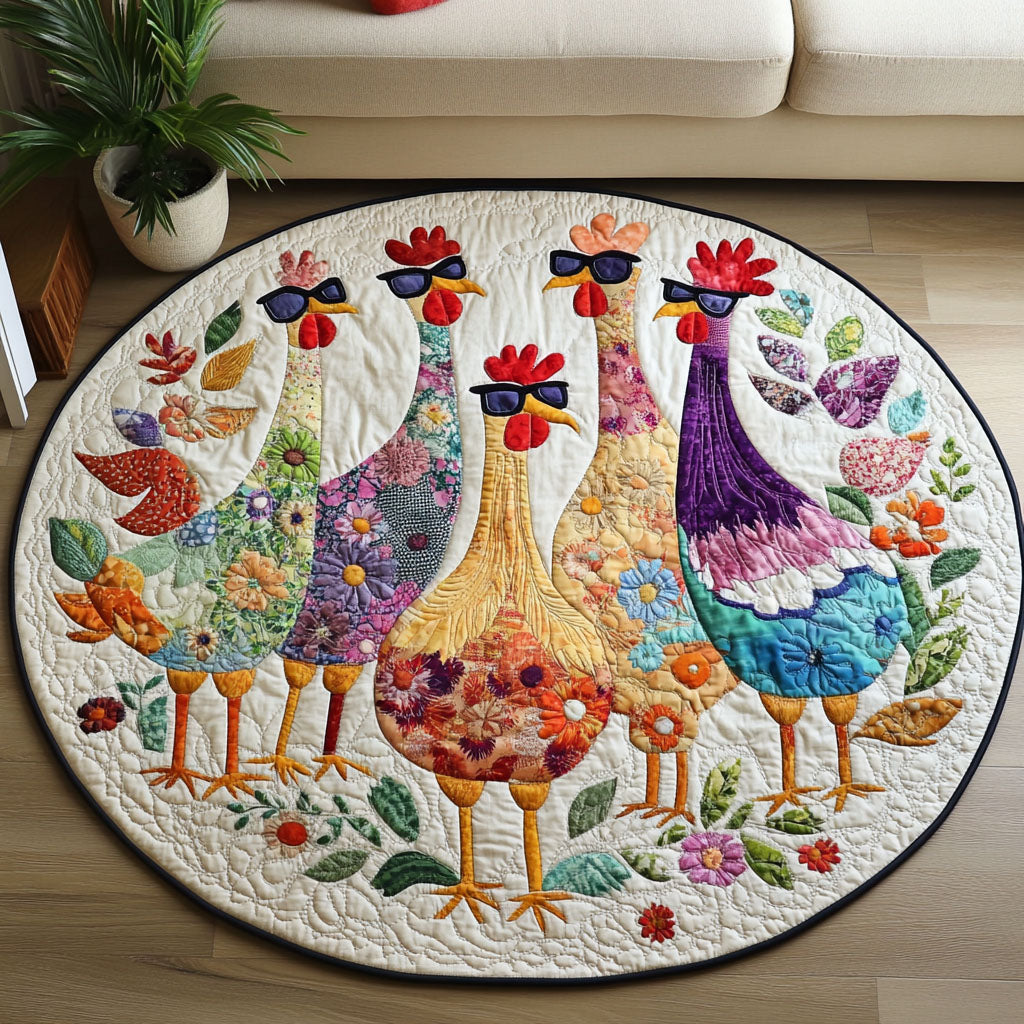 Poultry Patch Quilted Round Mat Door Entrance Decor Xmas Gifts For Farmers