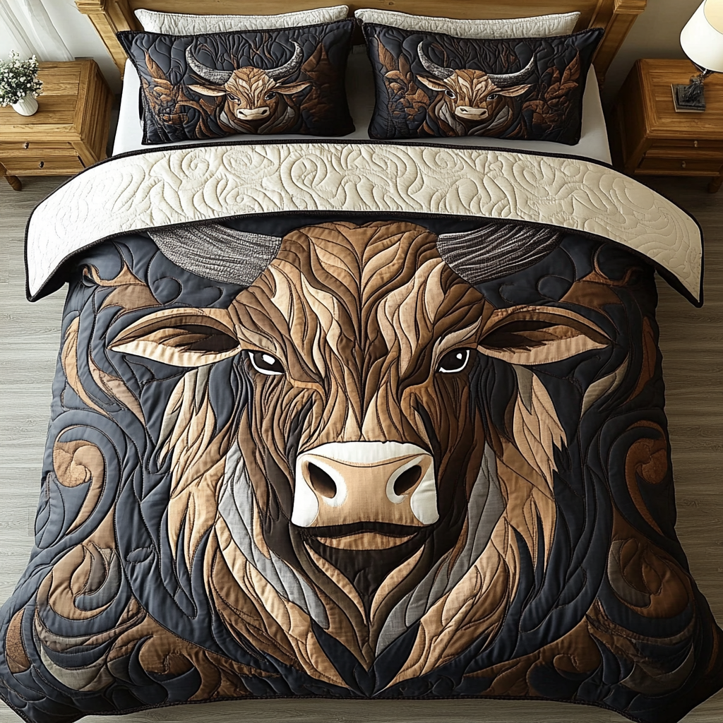 Power Beast Quilted Bedding Set Unique Bed Sheet Set Gifts For Cattle Lovers