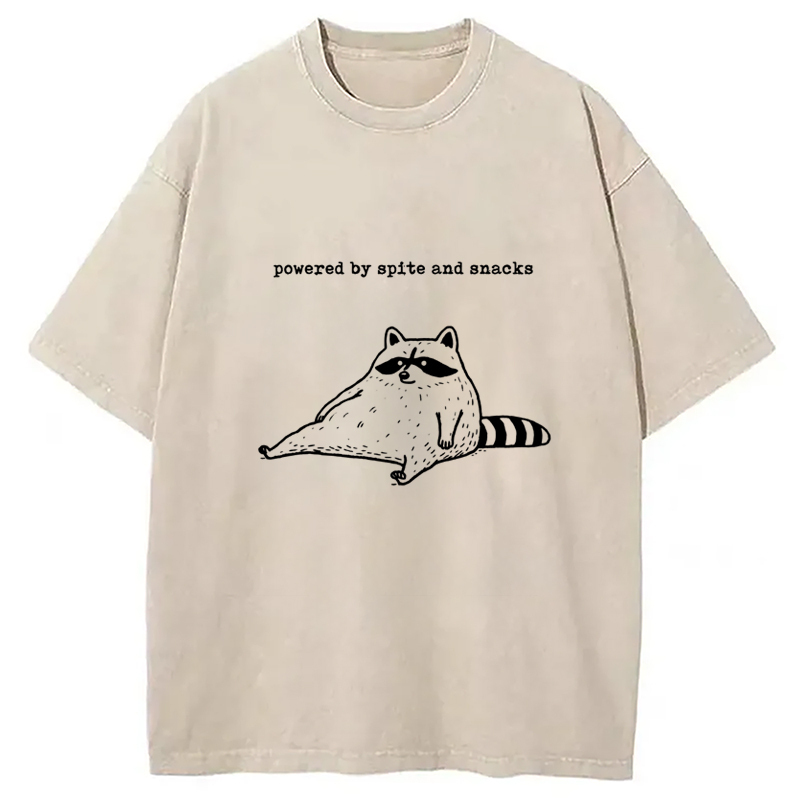 Powered by Spite and Snacks Funny Washed T-Shirt Casual Oversized Outfit Style Gifts For Best Friend