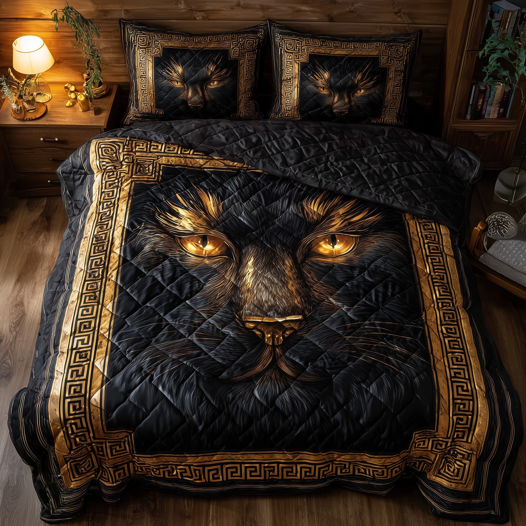 Powerful Cat Quilted Bedding Set Breathable