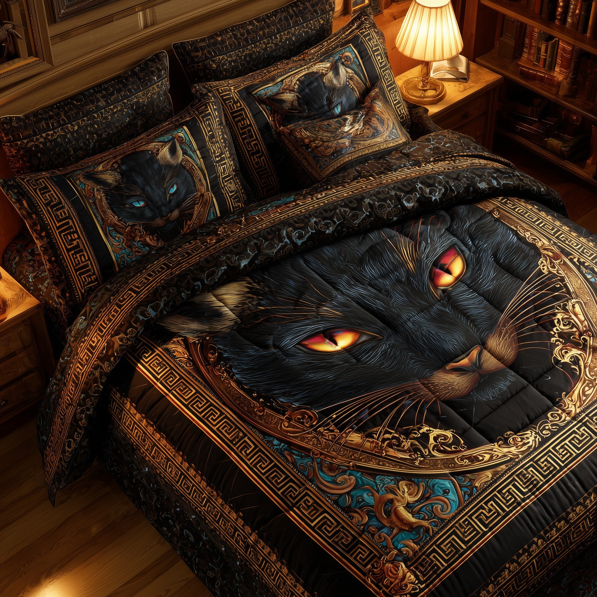 Powerful Cat Quilted Bedding Set Hypoallergenic
