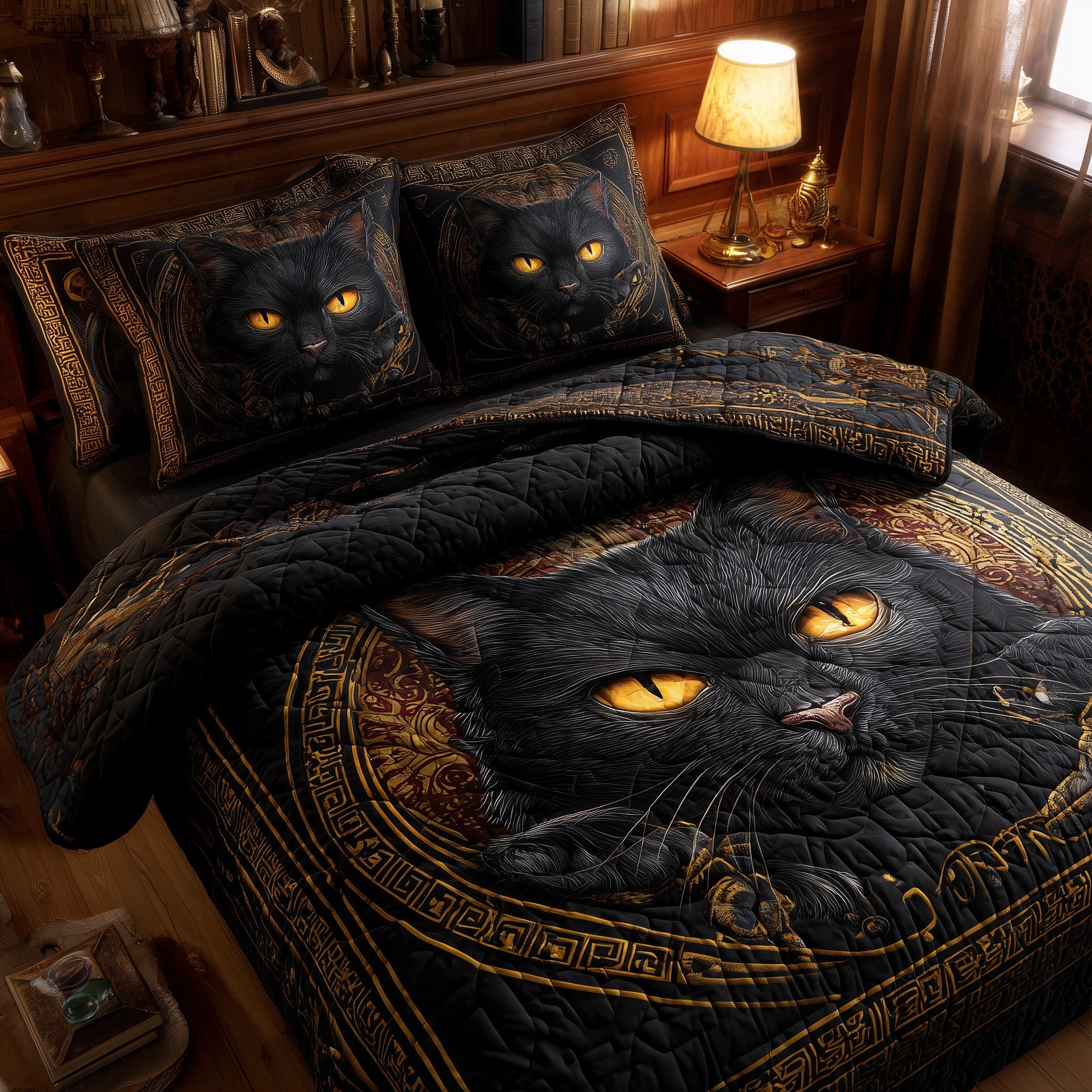 Powerful Cat Quilted Bedding Set Lightweight