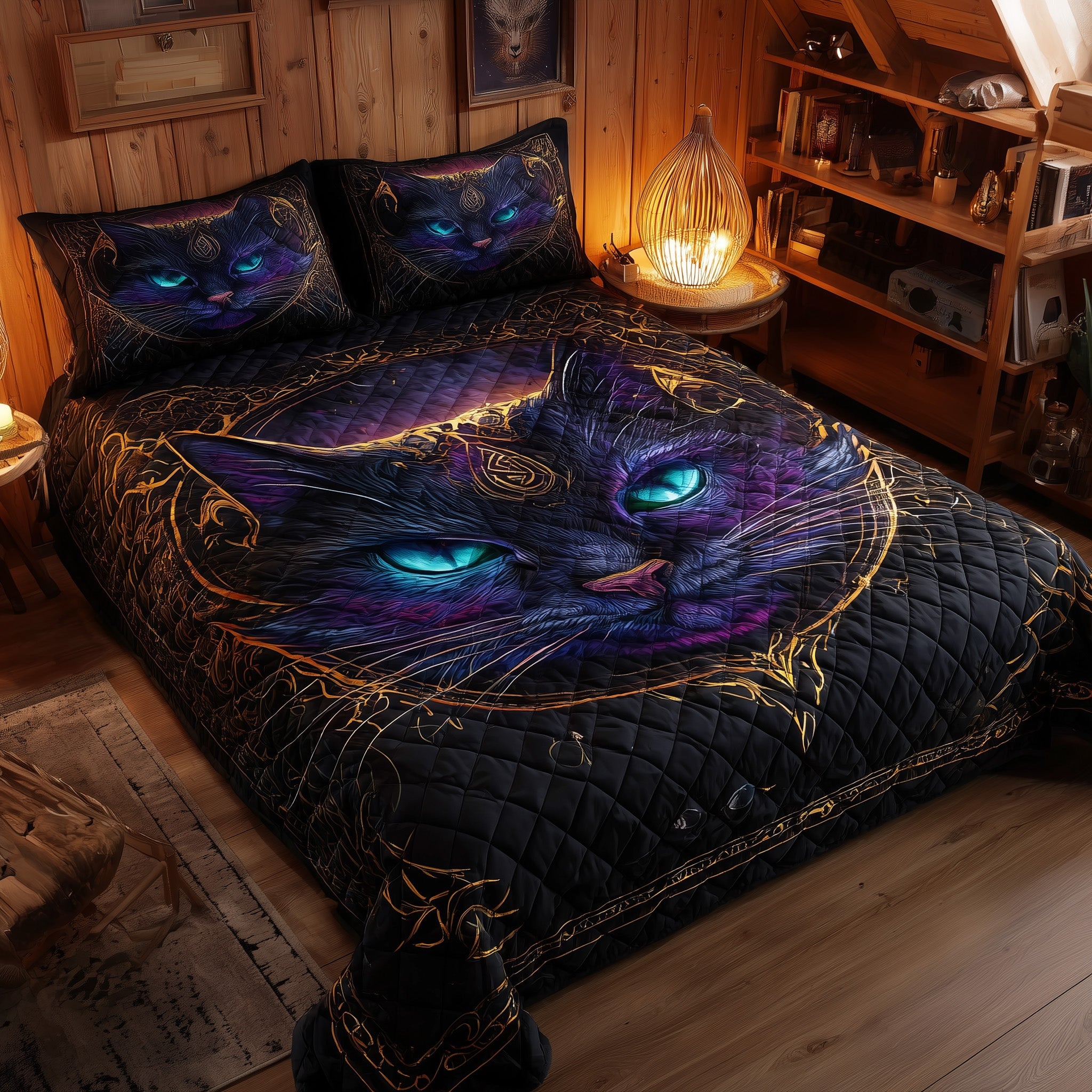 Powerful Cat Quilted Bedding Set Linen Blend