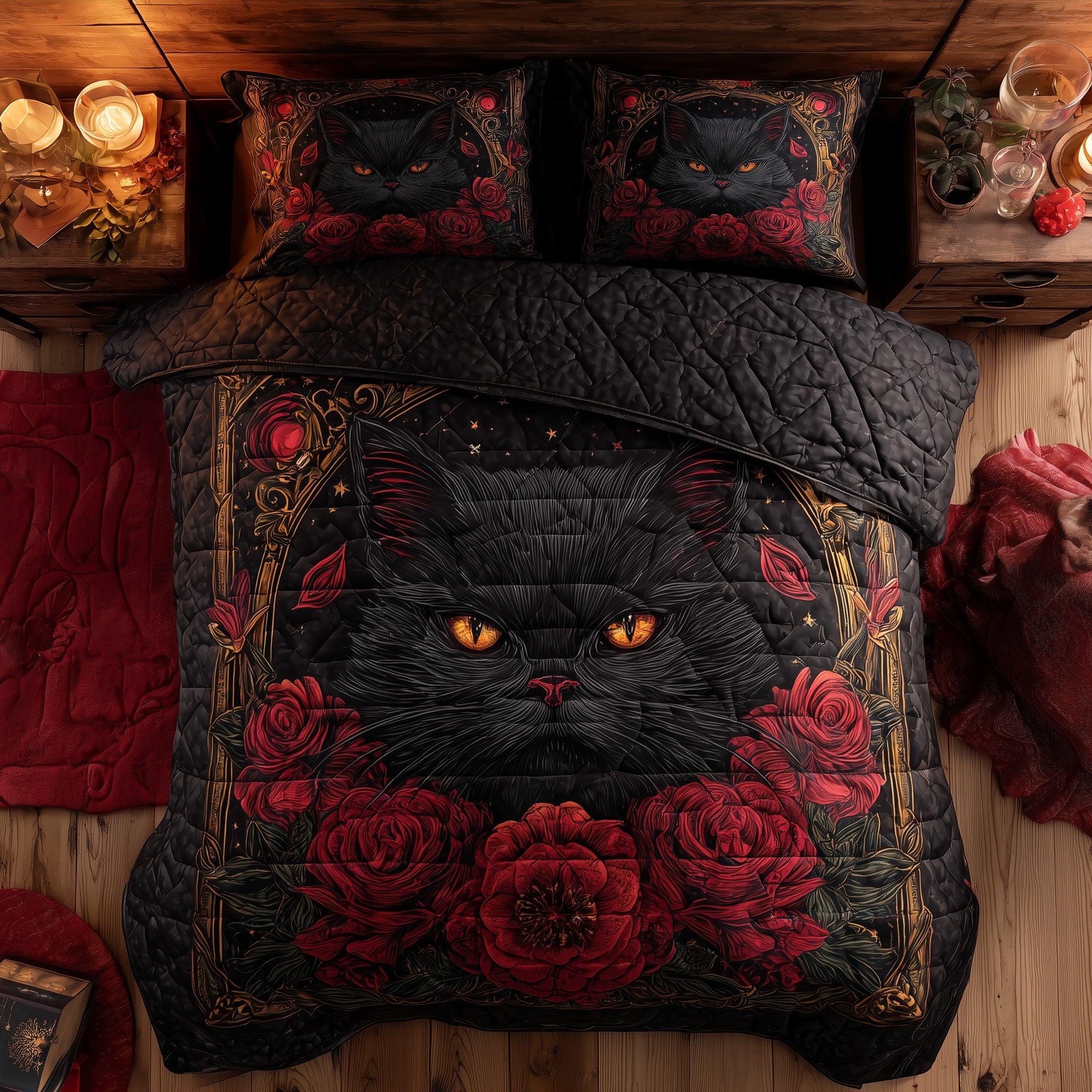 Powerful Cat Quilted Bedding Set Machine Washable