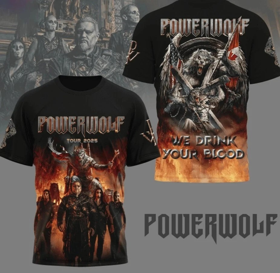 Powerwolf We Drink Your Blood Tour 2025 T-Shirt Powerwolf Tour Merch For Music Lovers