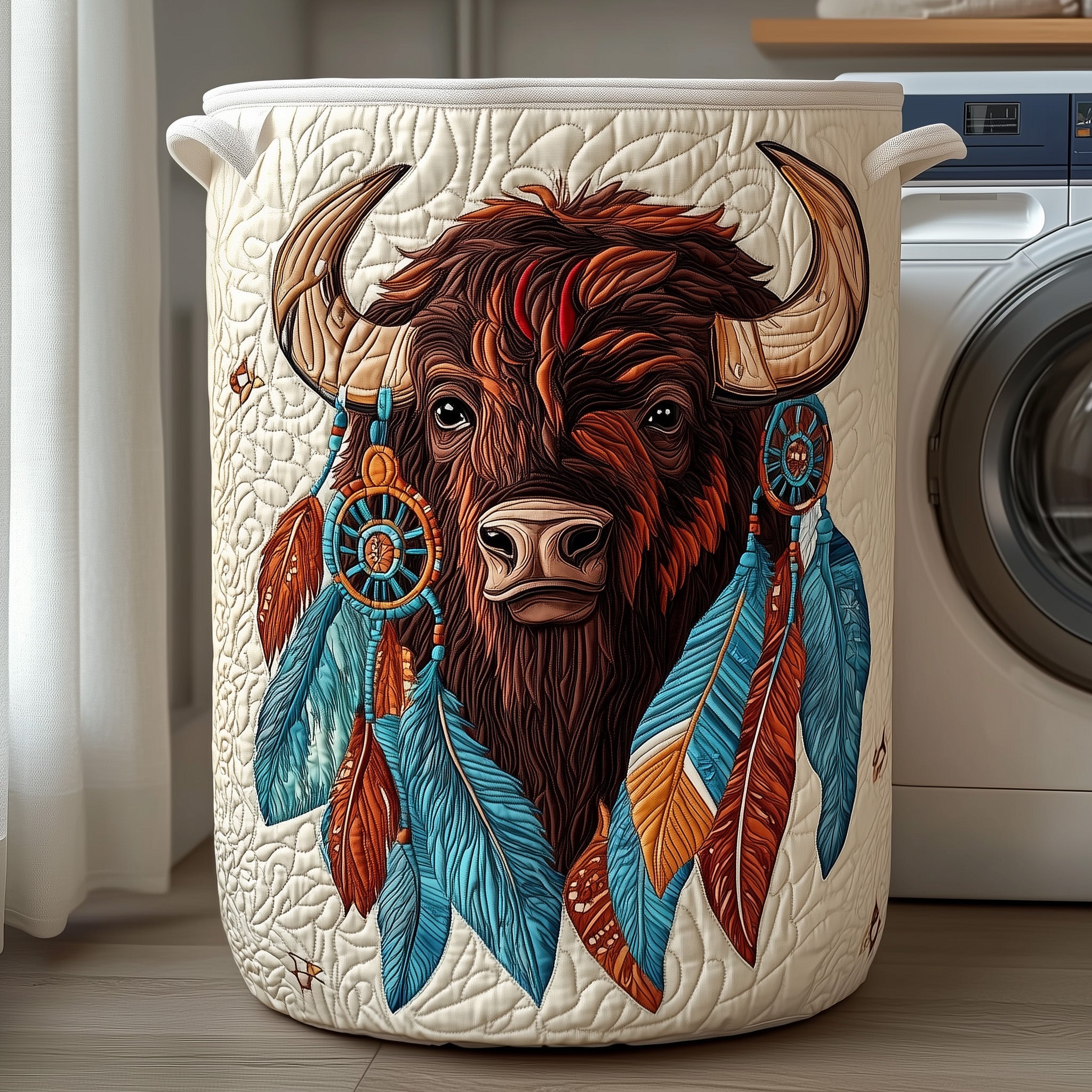 Prairie Bison Quilted Laundry Basket Best  BisonThemed Gifts