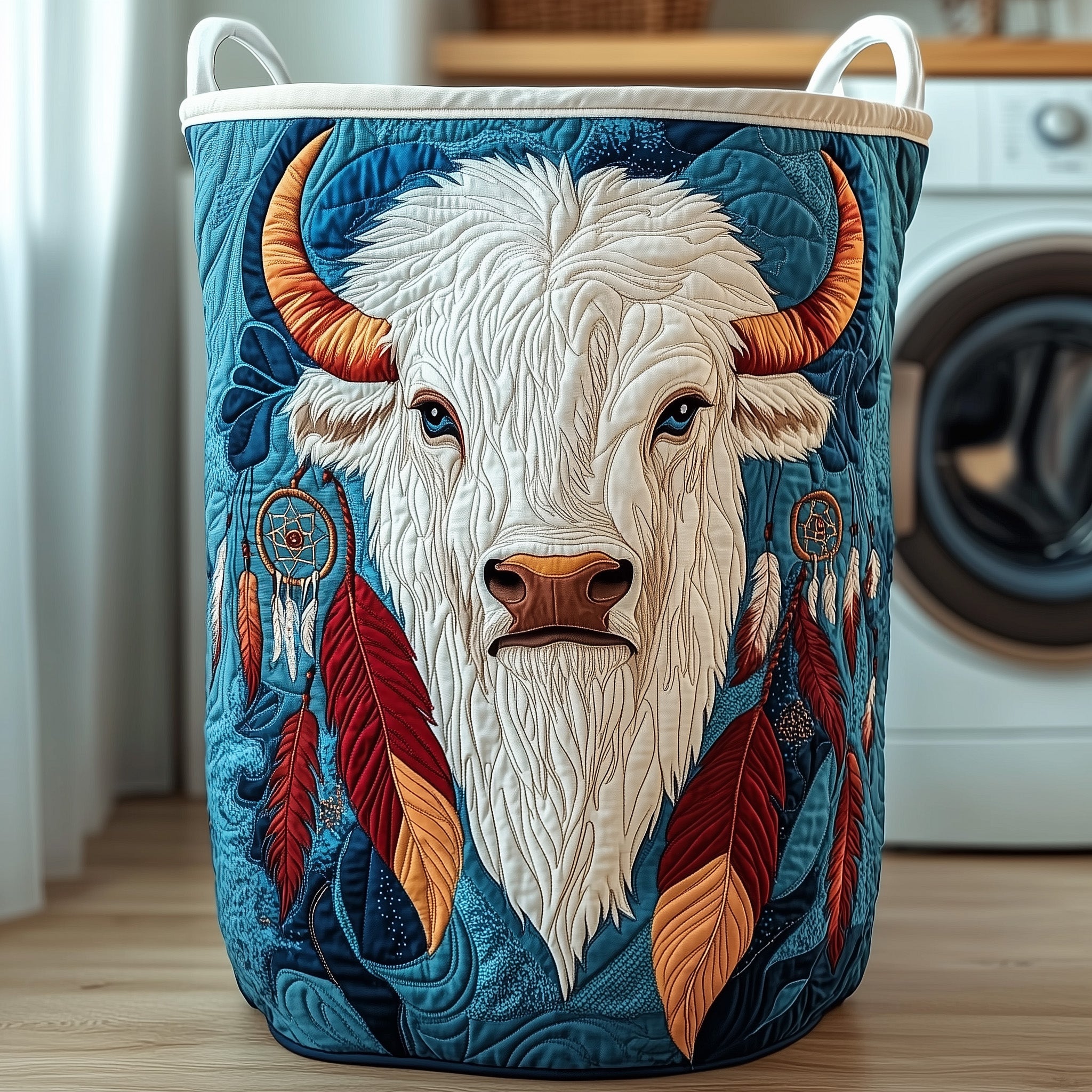 Prairie Bison Quilted Laundry Basket Unique Gifts For Bison Lovers