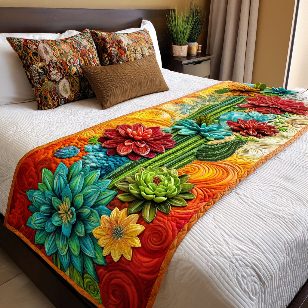 Prairie Bloom Path Quilted Bed Runner Bed Decorations Cute Cactus Gifts