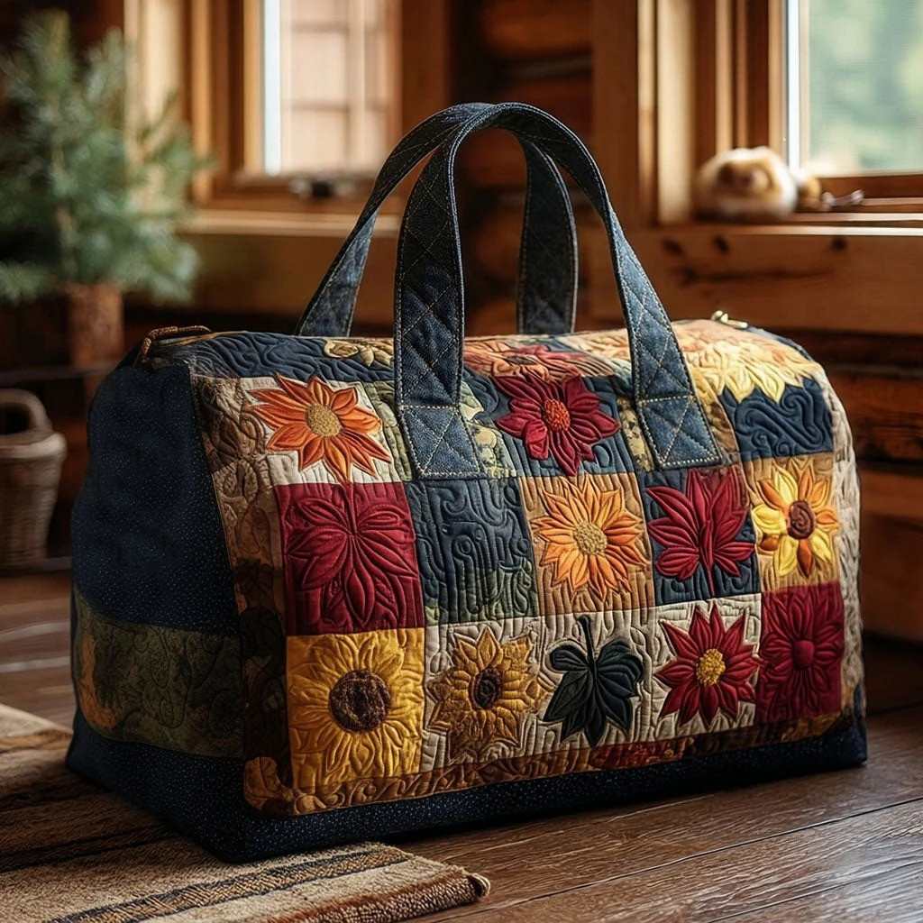 Prairie Bloom Story Sunflower Quilted Duffle Bag Floral Travel Bag Best Gift For Flower Lovers