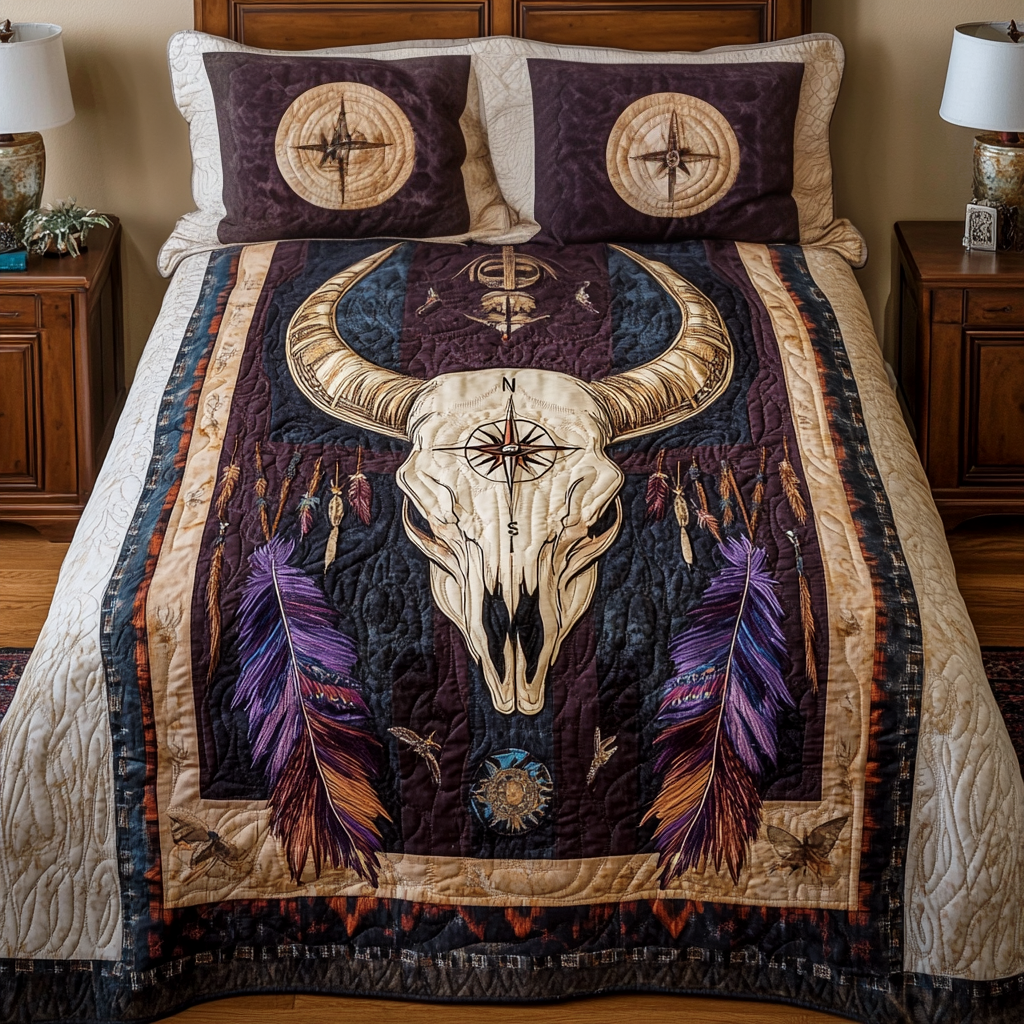 Prairie Compass Quilted Bedding Set Beautiful Printed Bedding Set for Home Aesthetics
