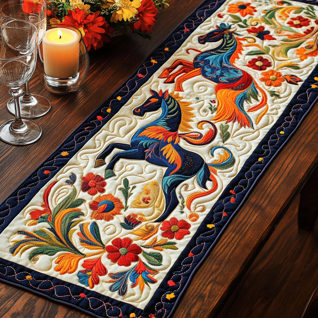 Prairie Dancer Quilted Table Runner Dining Room Table Decor Ideas Gifts For Young Horse Riders