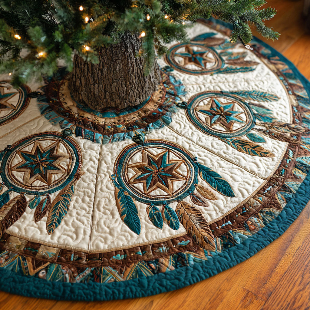 Prairie Feathers Christmas Quilted Tree Skirt Winter Holiday Decor Christmas Presents For Mom