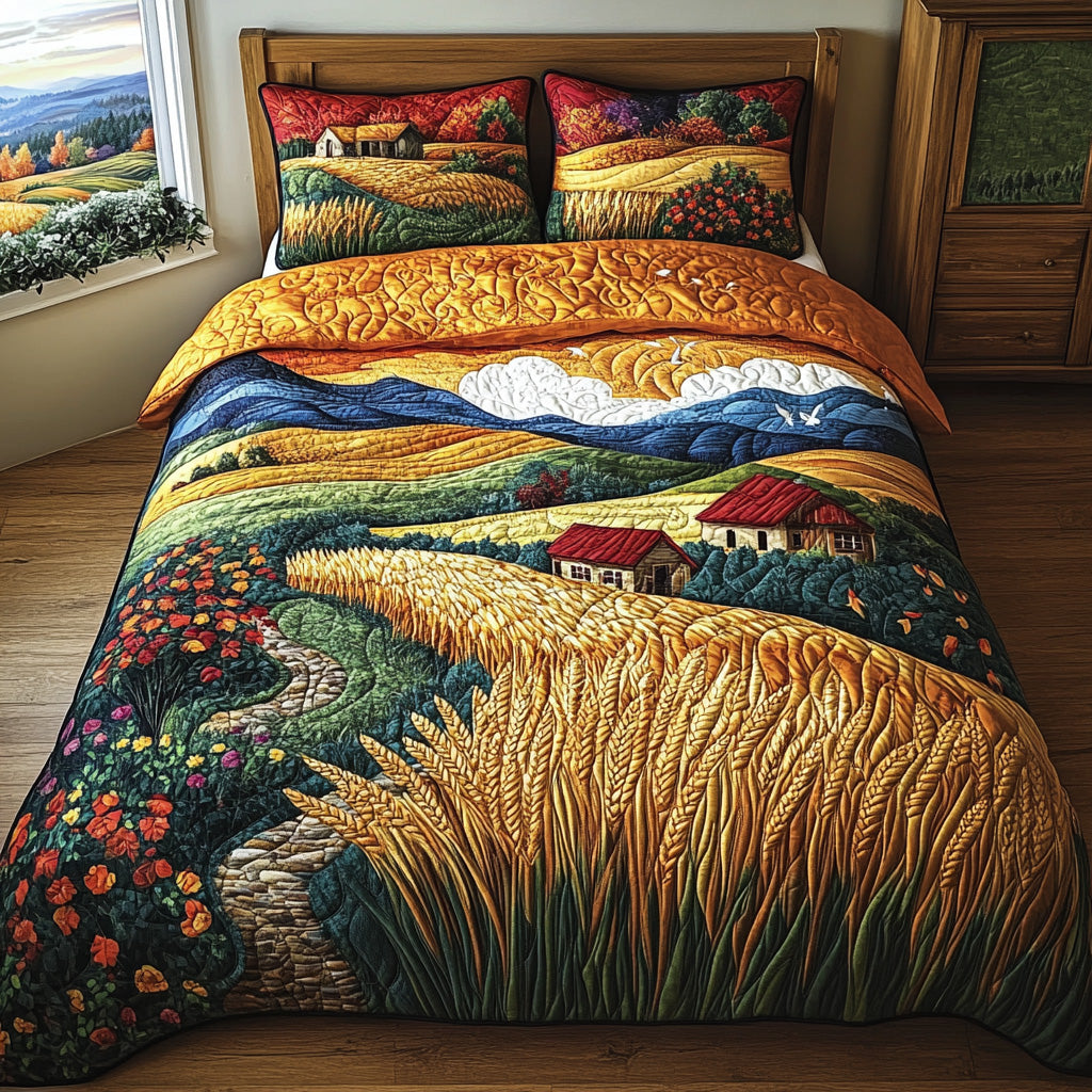 Prairie Glow Quilted Bedding Set Bed Decor Gift For Mid Autumn Festival