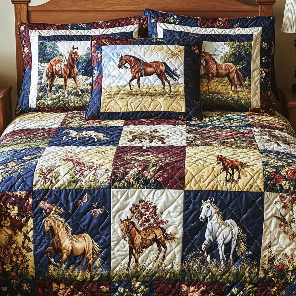 Prairie Horse Quilted Bedding Set Best Bedspread Set Gifts For People Who Like Horses