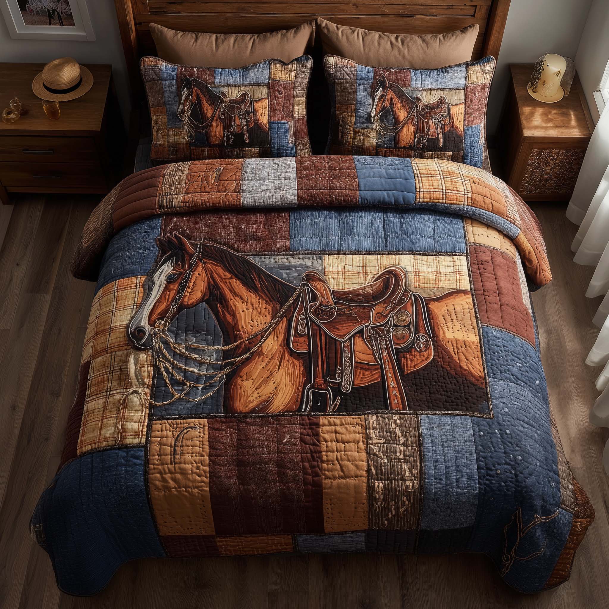 Prairie Horse Quilted Bedding Set Western Cowboy Bedroom Decor Best Gift For Horse Lovers