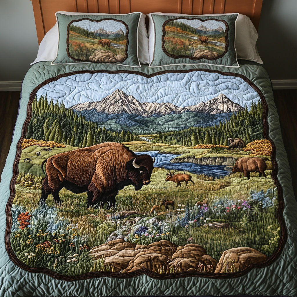 Prairie King Quilted Bedding Set Bedroom Decor Bison Themed Gift Items