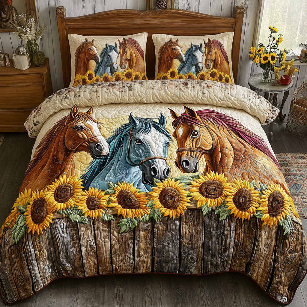 Prairie Pride Quilted Bedding Set Bed Room Decoration Horse Christmas Presents