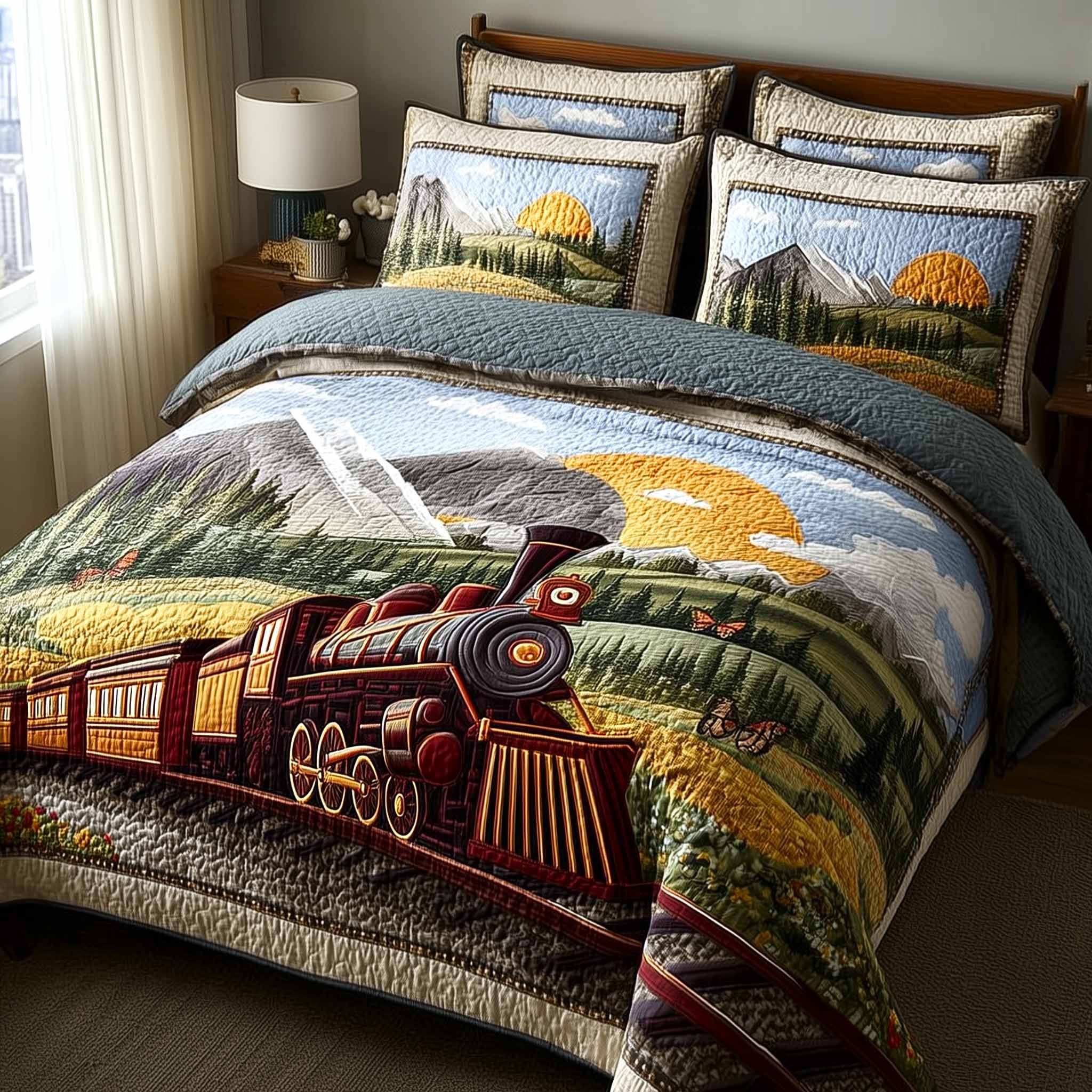 Prairie Ride Quilted Bedding Set Western Cowboy Bedroom Decor Gift For Horse Lovers