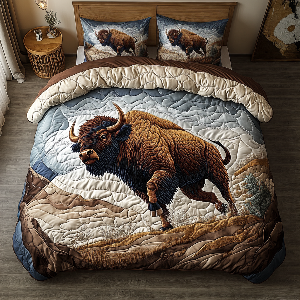 Prairie Strength Quilted Bedding Set Cute Room Decor Best Unique Bison Gifts